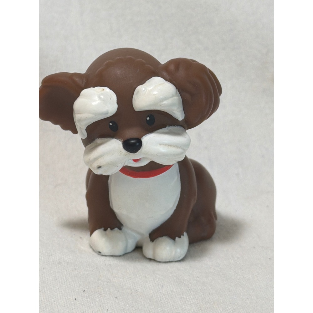Fisher-Price Little People Brown White Dog Puppy Red Collar Figure 2012 Mattel